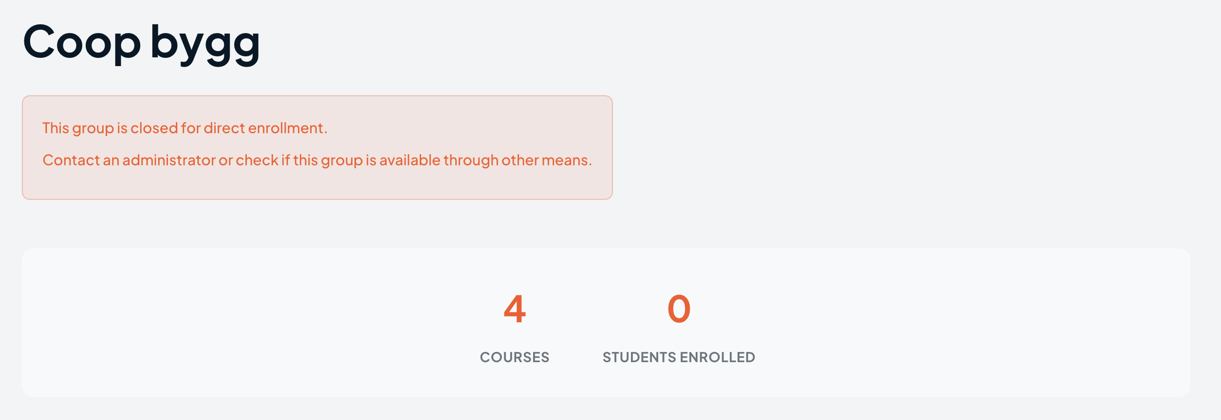 Closed group page showing enrollment info message