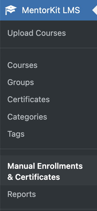 Mentorkit Enrollments menu