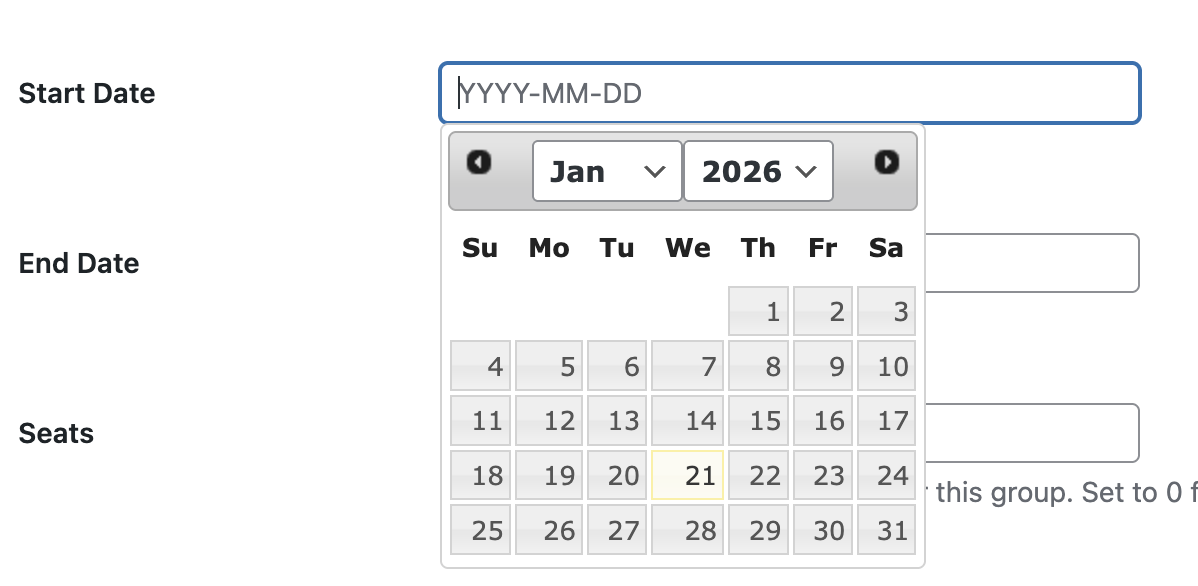 Start and End Date fields