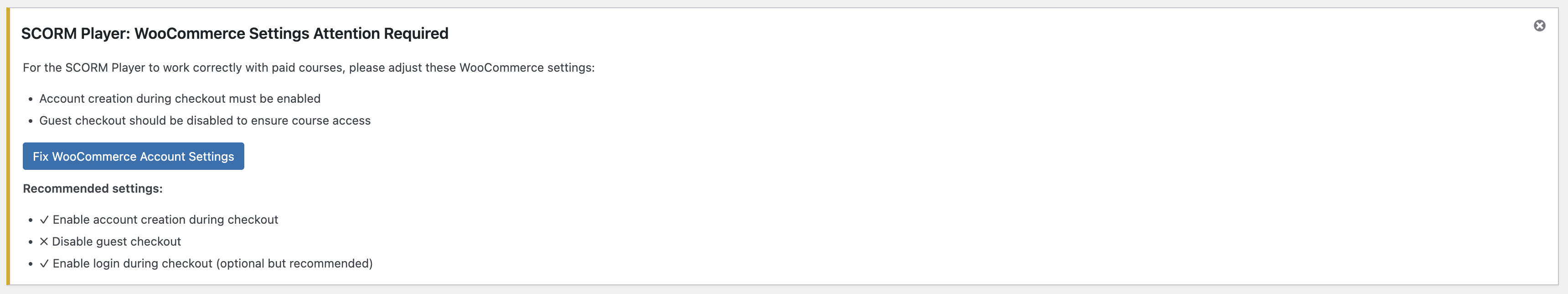 WooCommerce Settings Attention Required